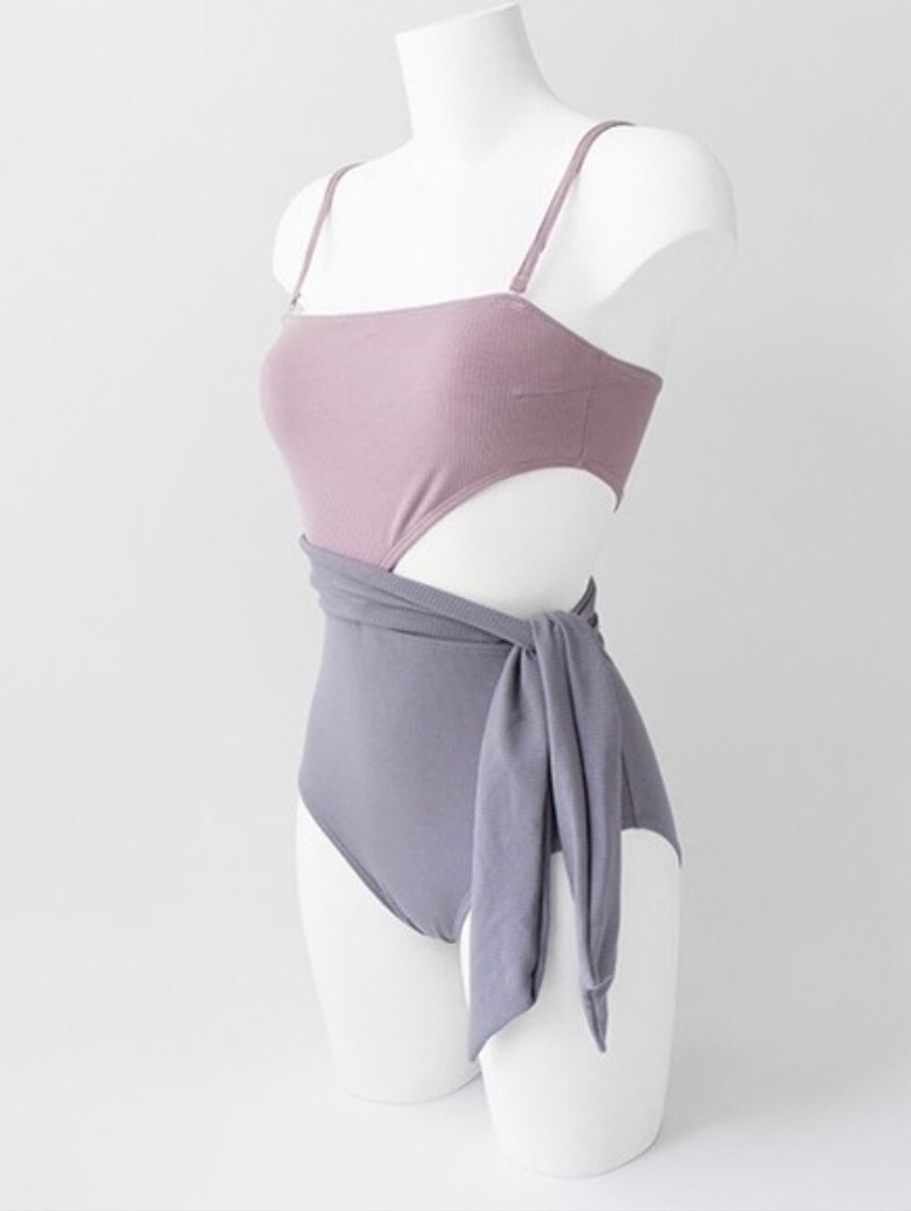 3 For $15 Ribbed One-Piece Swimsuit in Dusty Lavender M - Picture 2 of 11